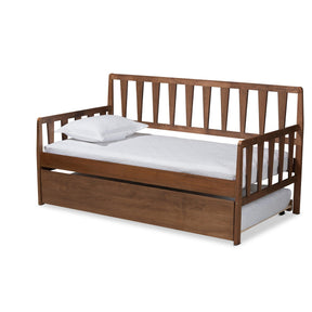 Baxton Studio Midori Modern and Contemporary Transitional Walnut Brown Finished Wood Twin Size Daybed with Roll-Out Trundle Bed Baxton Studio-daybed-Minimal And Modern - 1