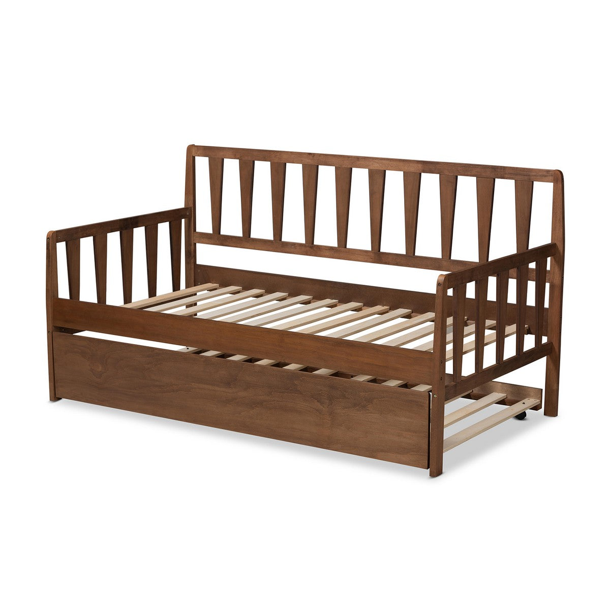 Baxton Studio Midori Modern and Contemporary Transitional Walnut Brown Finished Wood Twin Size Daybed with Roll-Out Trundle Bed