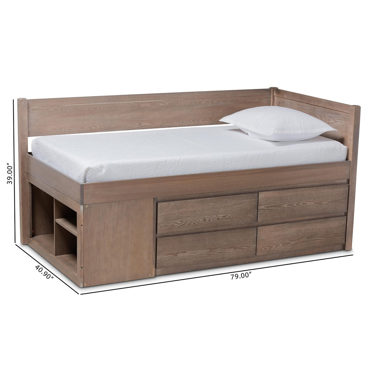 Baxton Studio Levon Modern and Contemporary Antique Oak Finished Wood 4-Drawer Twin Size Storage Bed