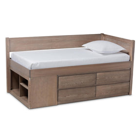 Baxton Studio Levon Modern and Contemporary Antique Oak Finished Wood 4-Drawer Twin Size Storage Bed Baxton Studio-beds-Minimal And Modern - 1