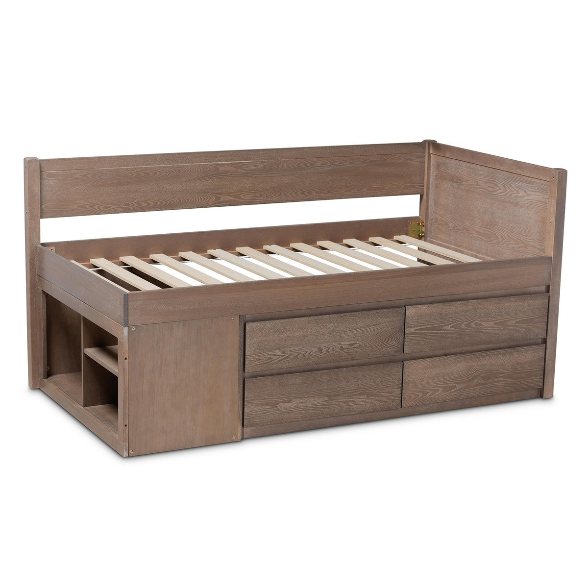 Baxton Studio Levon Modern and Contemporary Antique Oak Finished Wood 4-Drawer Twin Size Storage Bed