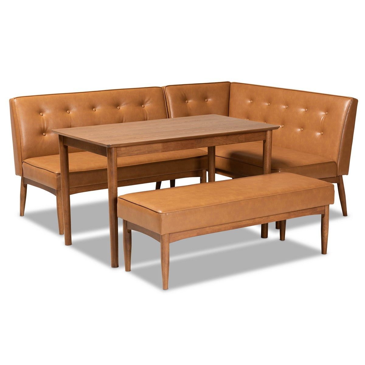 Baxton Studio Arvid Mid-Century Modern Tan Faux Leather Upholstered and Walnut Brown Finished Wood 4-Piece Dining Nook Set Baxton Studio-Breakfast Sets-Minimal And Modern - 1