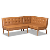 Baxton Studio Arvid Mid-Century Modern Tan Faux Leather Upholstered and Walnut Brown Finished 2-Piece Wood Dining Nook Banquette Set Baxton Studio-benches-Minimal And Modern - 1