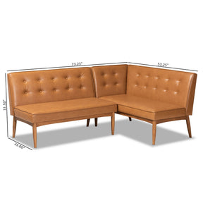 Baxton Studio Arvid Mid-Century Modern Tan Faux Leather Upholstered and Walnut Brown Finished 2-Piece Wood Dining Nook Banquette Set