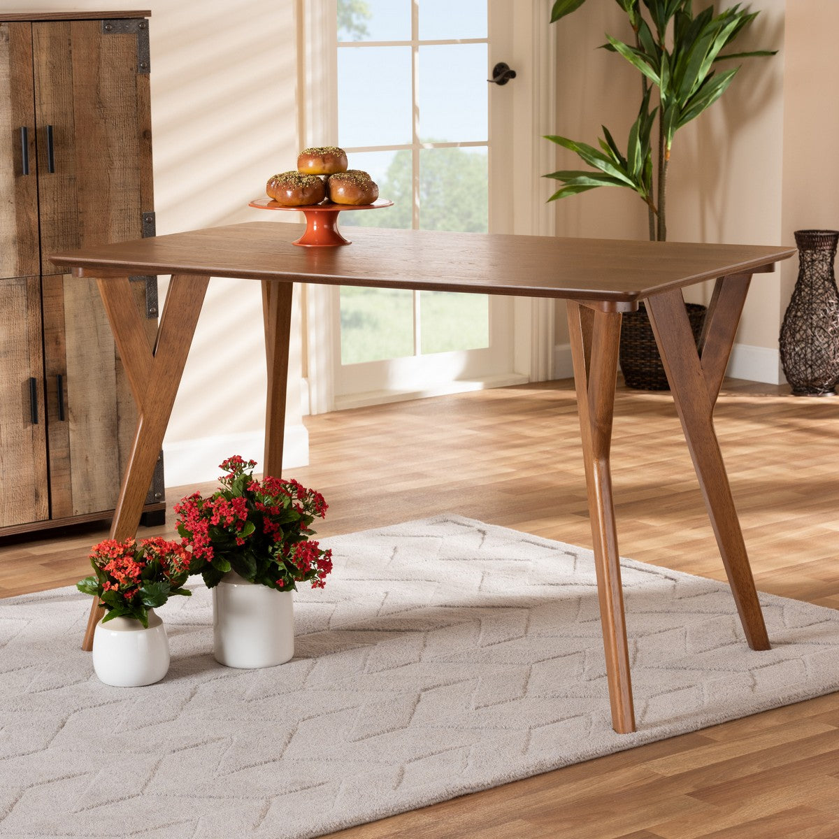 Baxton Studio Sahar Mid-Century Modern Transitional Walnut Brown Finished Wood Dining Table