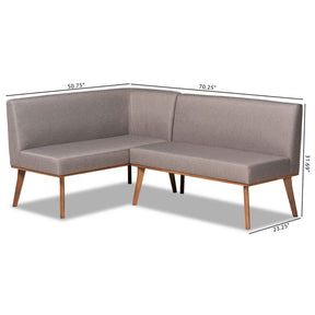 Baxton Studio Odessa Mid-Century Modern Grey Fabric Upholstered and Walnut Brown Finished 2-Piece Wood Dining Nook Banquette Set