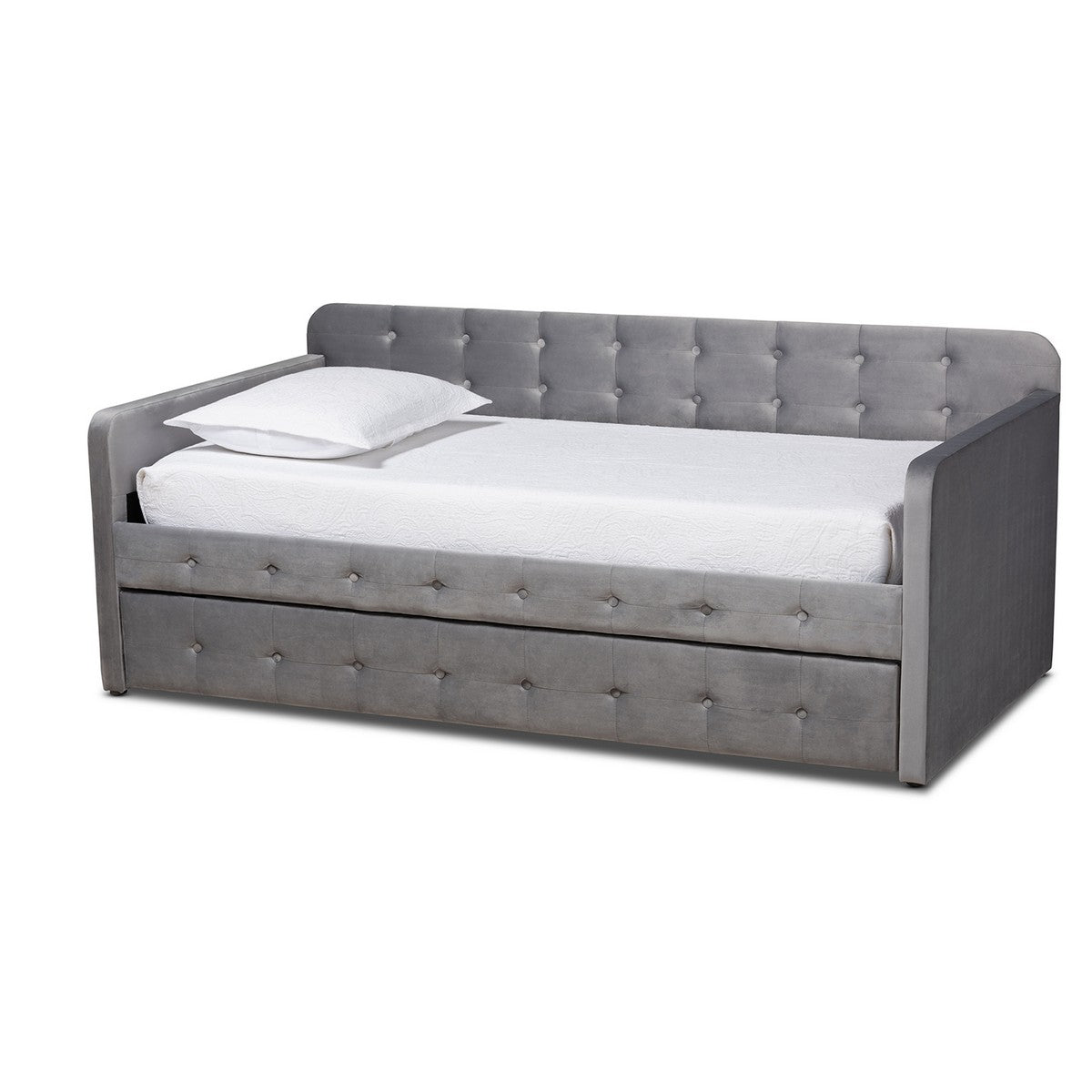 Baxton Studio Jona Modern and Contemporary Transitional Grey Velvet Fabric Upholstered and Button Tufted Twin Size Daybed with Trundle Baxton Studio-daybed-Minimal And Modern - 1