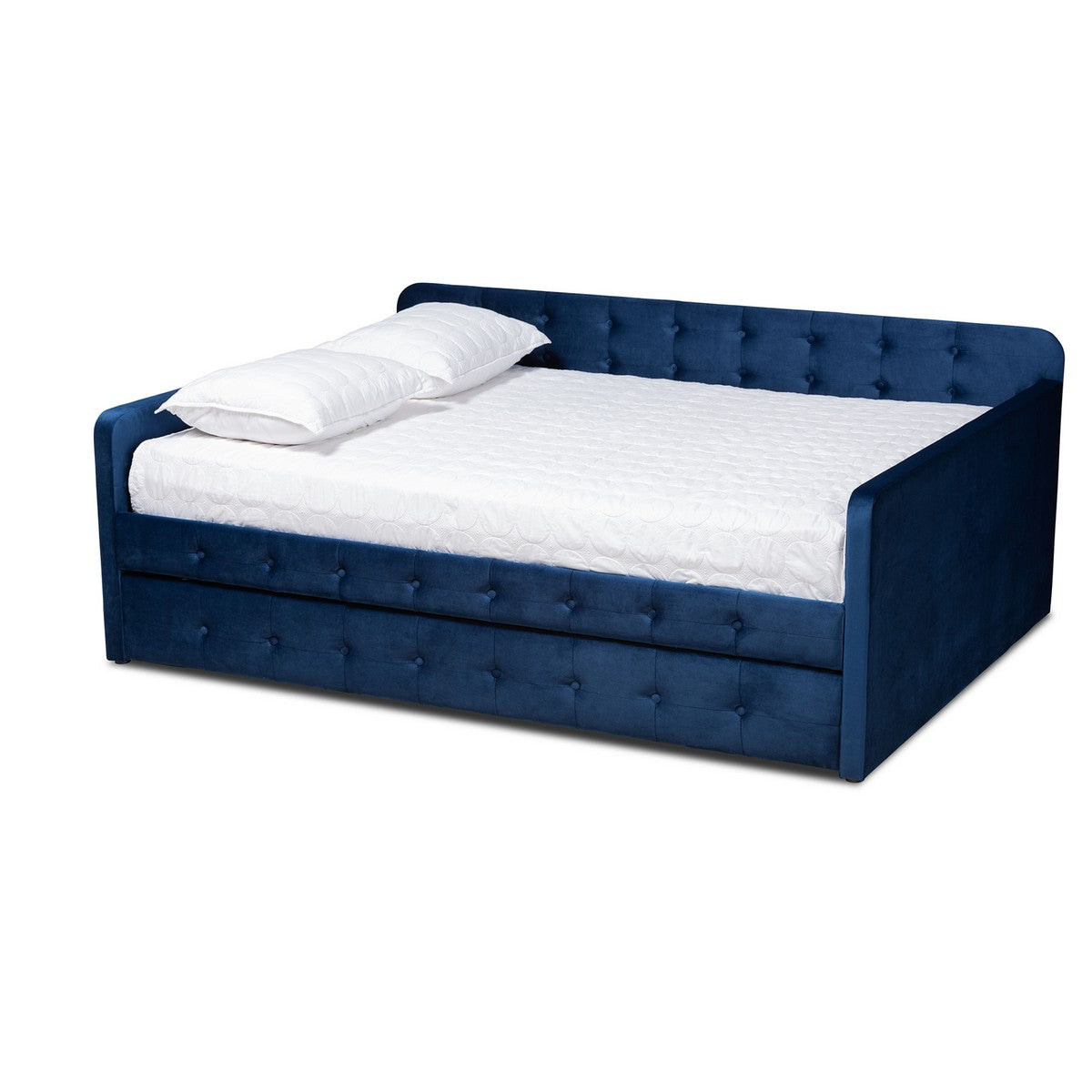 Baxton Studio Jona Modern and Contemporary Transitional Navy Blue Velvet Fabric Upholstered and Button Tufted Queen Size Daybed with Trundle Baxton Studio-daybed-Minimal And Modern - 1