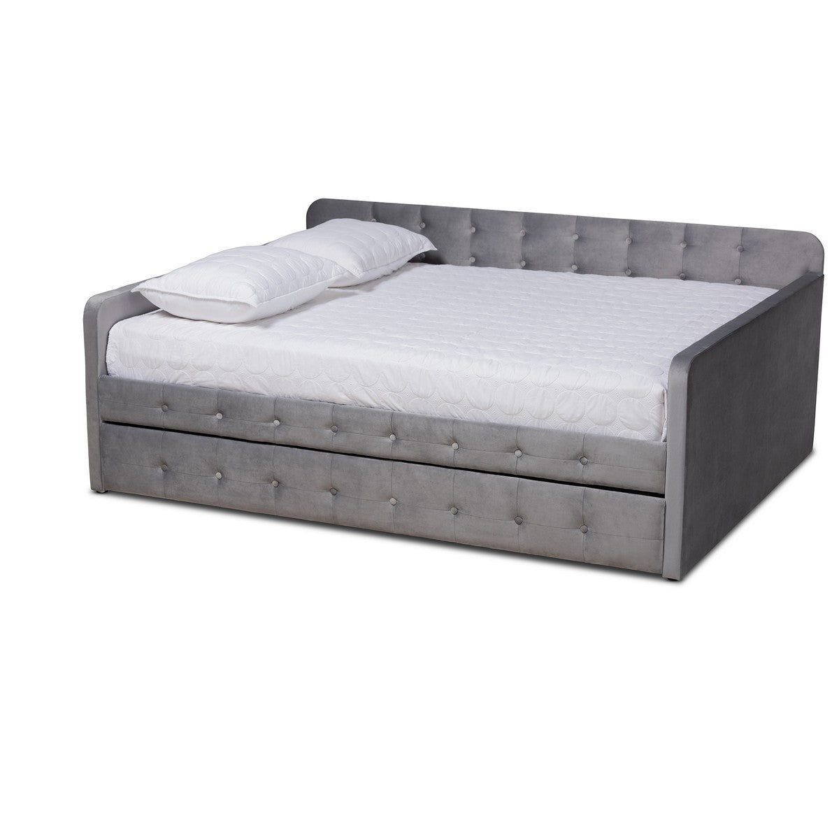 Baxton Studio Jona Modern and Contemporary Transitional Grey Velvet Fabric Upholstered and Button Tufted Full Size Daybed with Trundle Baxton Studio-daybed-Minimal And Modern - 1