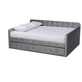 Baxton Studio Jona Modern and Contemporary Transitional Grey Velvet Fabric Upholstered and Button Tufted Queen Size Daybed with Trundle Baxton Studio-daybed-Minimal And Modern - 1