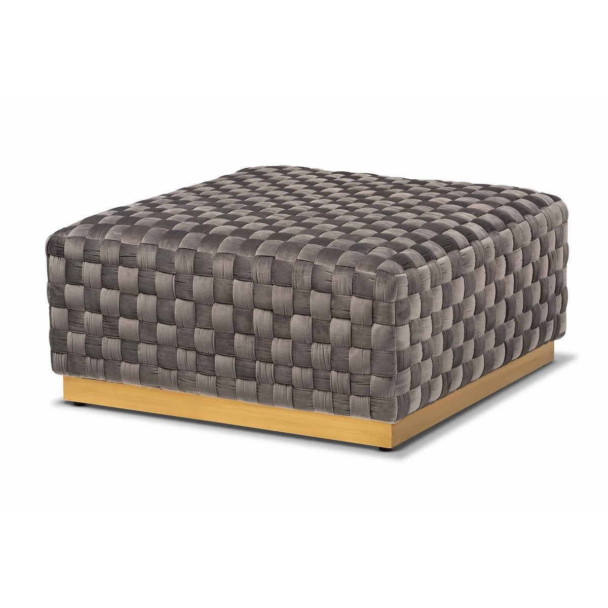 Baxton Studio Noah Luxe and Glam Grey Velvet Fabric Upholstered and Gold Finished Square Cocktail Ottoman Baxton Studio-ottomans-Minimal And Modern - 1