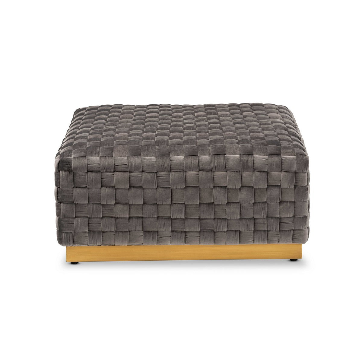 Baxton Studio Noah Luxe and Glam Grey Velvet Fabric Upholstered and Gold Finished Square Cocktail Ottoman