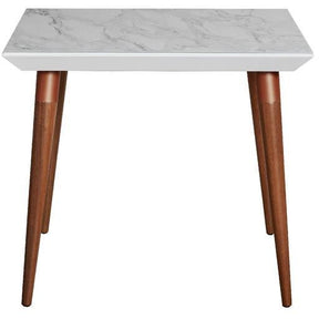 Manhattan Comfort  Utopia 35.43" Modern Beveled Square Dining Table with Glass Top in White Gloss/ Marble Finish