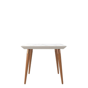 Manhattan Comfort  Utopia 35.43" Modern Beveled Square Dining Table with Glass Top in Off White/ Marble Finish
