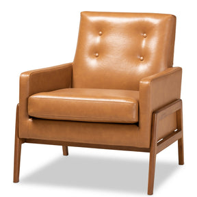 Baxton Studio Perris Mid-Century Modern Tan Faux Leather Upholstered and Walnut Brown Finished Wood Lounge Chair Baxton Studio-chairs-Minimal And Modern - 1
