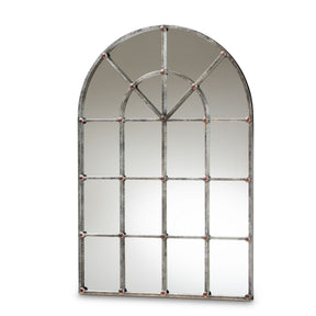 Baxton Studio Newman Vintage Farmhouse Antique Silver Finished Arched Window Accent Wall Mirror Baxton Studio-mirrors-Minimal And Modern - 1