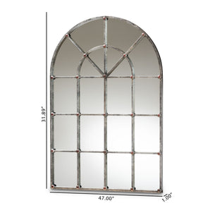 Baxton Studio Newman Vintage Farmhouse Antique Silver Finished Arched Window Accent Wall Mirror