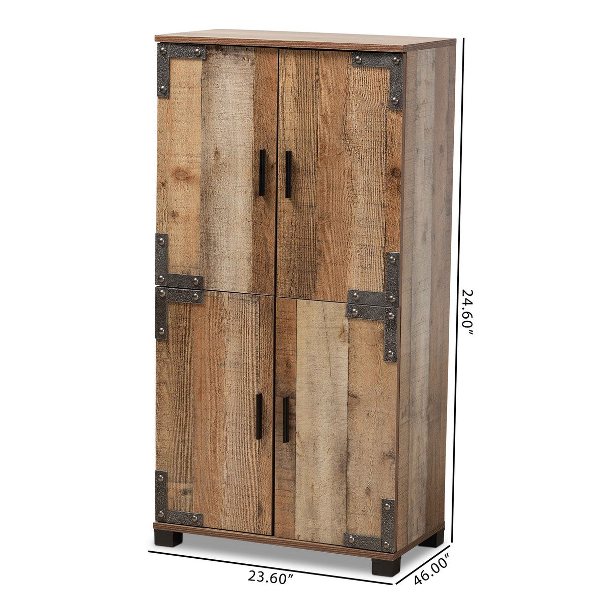 Baxton Studio Cyrille Modern and Contemporary Farmhouse Rustic Finished Wood 4-Door Shoe Cabinet