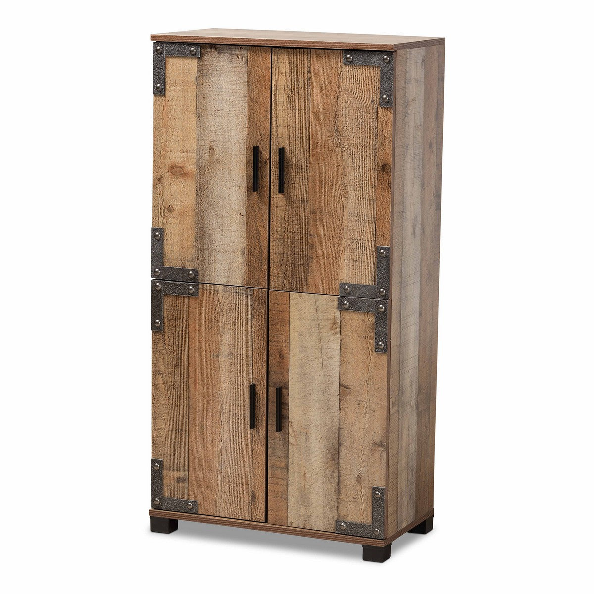 Baxton Studio Cyrille Modern and Contemporary Farmhouse Rustic Finished Wood 4-Door Shoe Cabinet Baxton Studio-Shoe Cabinets-Minimal And Modern - 1