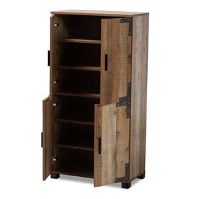 Baxton Studio Cyrille Modern and Contemporary Farmhouse Rustic Finished Wood 4-Door Shoe Cabinet