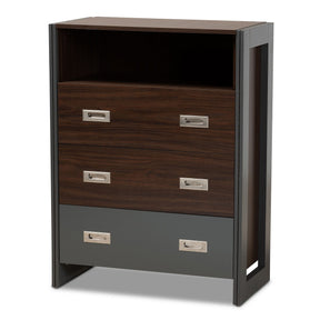 Baxton Studio Elliot Modern and Contemporary Two-Tone Walnut and Grey Finished Wood 3-Drawer Chest Baxton Studio-Chests-Minimal And Modern - 1