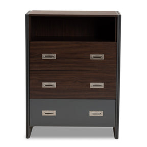 Baxton Studio Elliot Modern and Contemporary Two-Tone Walnut and Grey Finished Wood 3-Drawer Chest