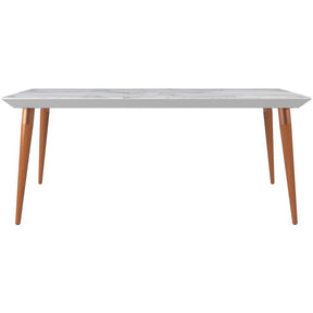 Manhattan Comfort  Utopia 70.86" Modern Beveled Rectangular Dining Table with Glass Top in White Gloss/ Marble Finish