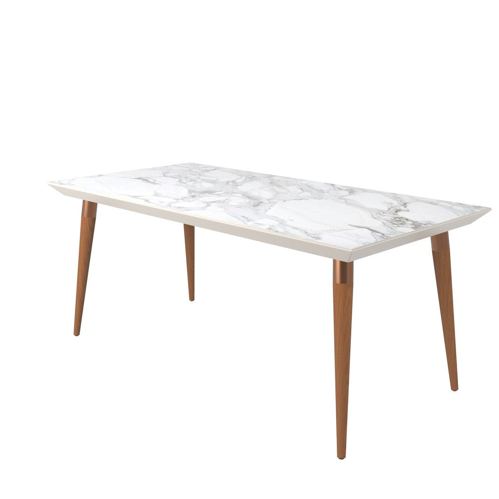 Manhattan Comfort  Utopia 70.86" Modern Beveled Rectangular Dining Table with Glass Top in Off White/ Marble Finish Manhattan Comfort-Dining Table- - 1