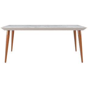 Manhattan Comfort  Utopia 70.86" Modern Beveled Rectangular Dining Table with Glass Top in Off White/ Marble Finish