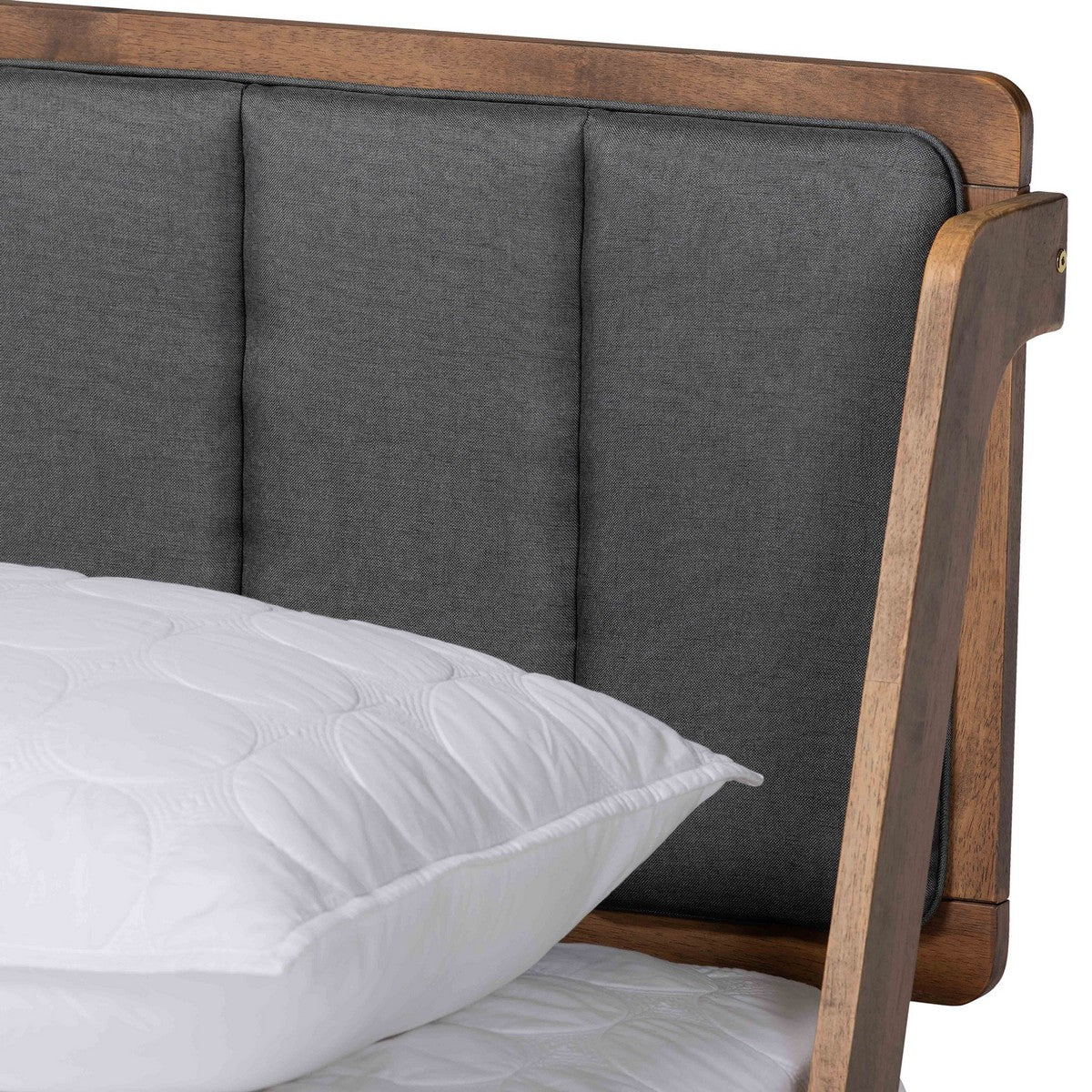 Baxton Studio Helsa Mid-Century Modern Dark Grey Fabric Upholstered and Walnut Finished Full Size Platform Bed