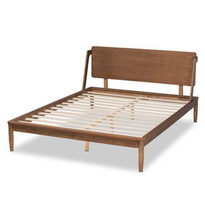 Baxton Studio Sadler Mid-Century Modern Ash Walnut Brown Finished Wood Queen Size Platform Bed