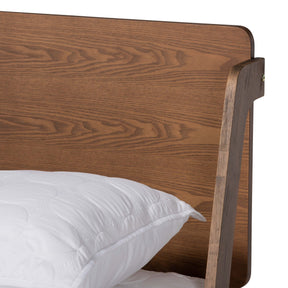 Baxton Studio Sadler Mid-Century Modern Ash Walnut Brown Finished Wood King Size Platform Bed