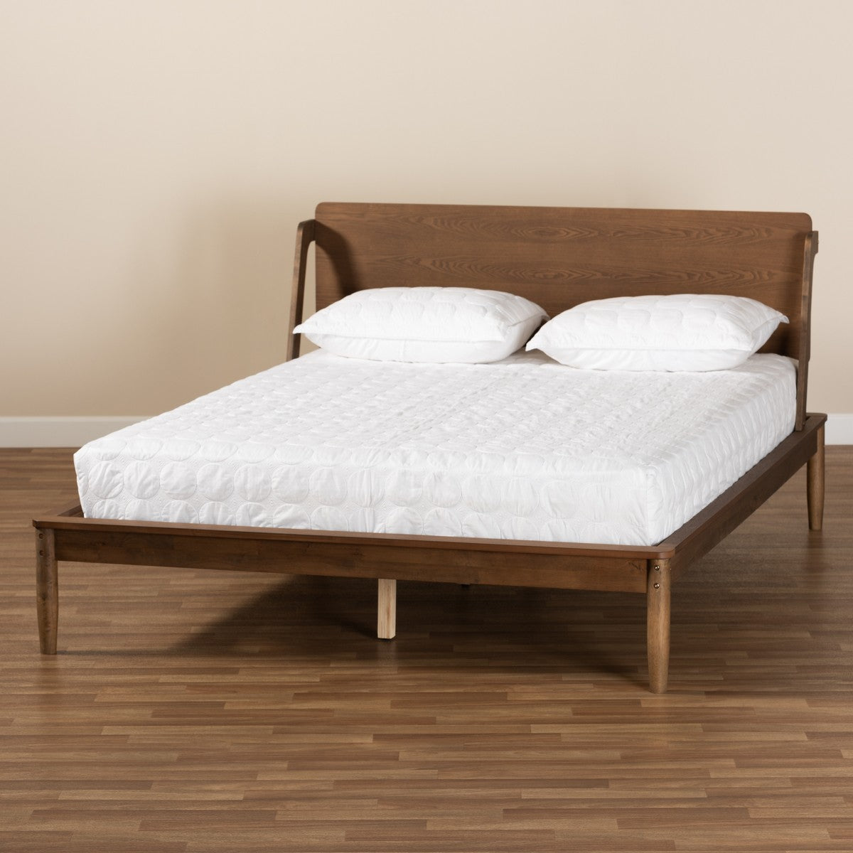 Baxton Studio Sadler Mid-Century Modern Ash Walnut Brown Finished Wood King Size Platform Bed