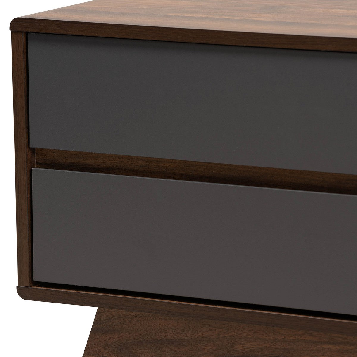 Baxton Studio Koji Mid-Century Modern Two-Tone Grey and Walnut Finished Wood 2-Drawer TV Stand