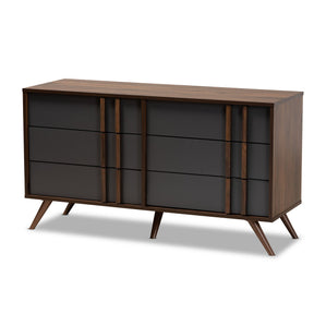 Baxton Studio Naoki Modern and Contemporary Two-Tone Grey and Walnut Finished Wood 6-Drawer Bedroom Dresser Baxton Studio-Dresser-Minimal And Modern - 1