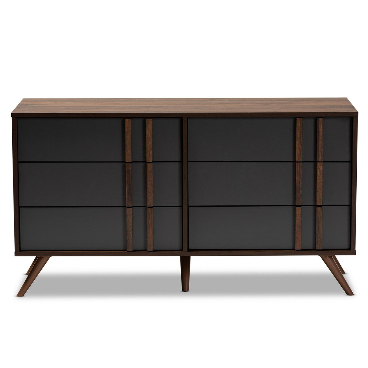 Baxton Studio Naoki Modern and Contemporary Two-Tone Grey and Walnut Finished Wood 6-Drawer Bedroom Dresser
