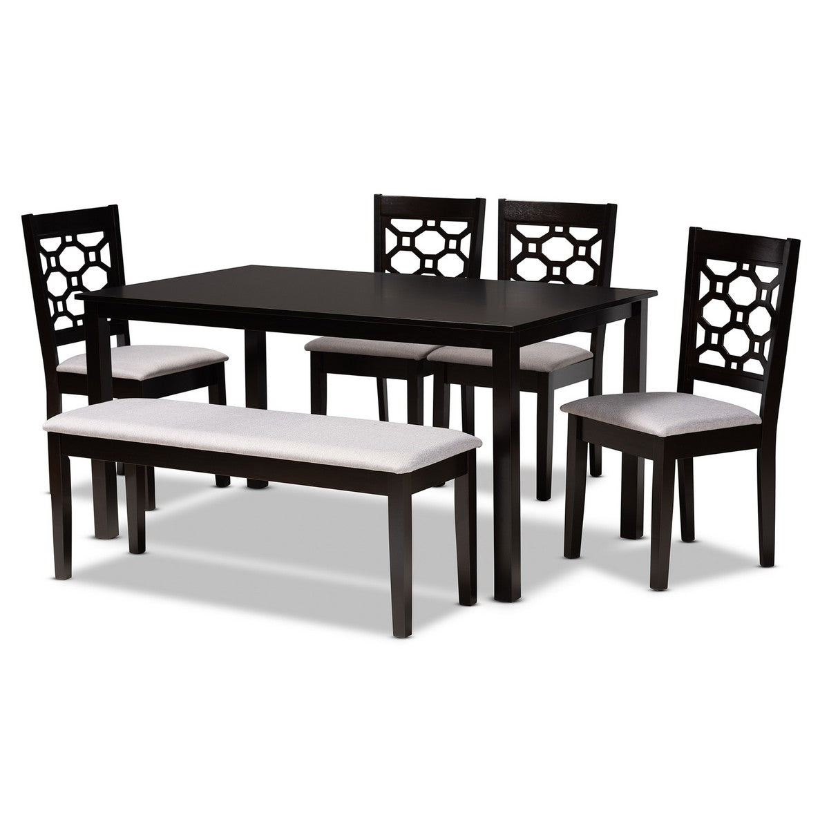 Baxton Studio Gabriel Modern and Contemporary Grey Fabric Upholstered and Dark Brown Finished Wood 6-Piece Dining Set Baxton Studio-Dining Sets-Minimal And Modern - 1