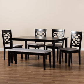 Baxton Studio Gabriel Modern and Contemporary Grey Fabric Upholstered and Dark Brown Finished Wood 6-Piece Dining Set
