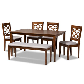 Baxton Studio Gabriel Modern and Contemporary Grey Fabric Upholstered and Walnut Brown Finished Wood 6-Piece Dining Set Baxton Studio-Dining Sets-Minimal And Modern - 1