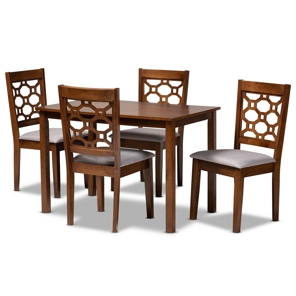 Baxton Studio Henry Modern and Contemporary Grey Fabric Upholstered and Walnut Brown Finished Wood 5-Piece Dining Set Baxton Studio-Dining Sets-Minimal And Modern - 1