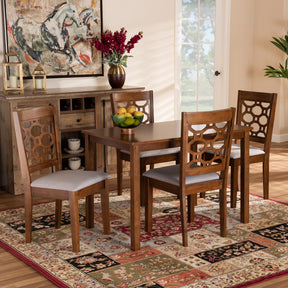 Baxton Studio Henry Modern and Contemporary Grey Fabric Upholstered and Walnut Brown Finished Wood 5-Piece Dining Set
