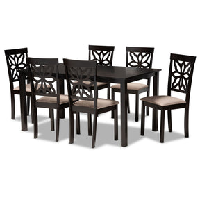 Baxton Studio Dallas Modern and Contemporary Sand Fabric Upholstered and Dark Brown Finished Wood 7-Piece Dining Set Baxton Studio-Dining Sets-Minimal And Modern - 1