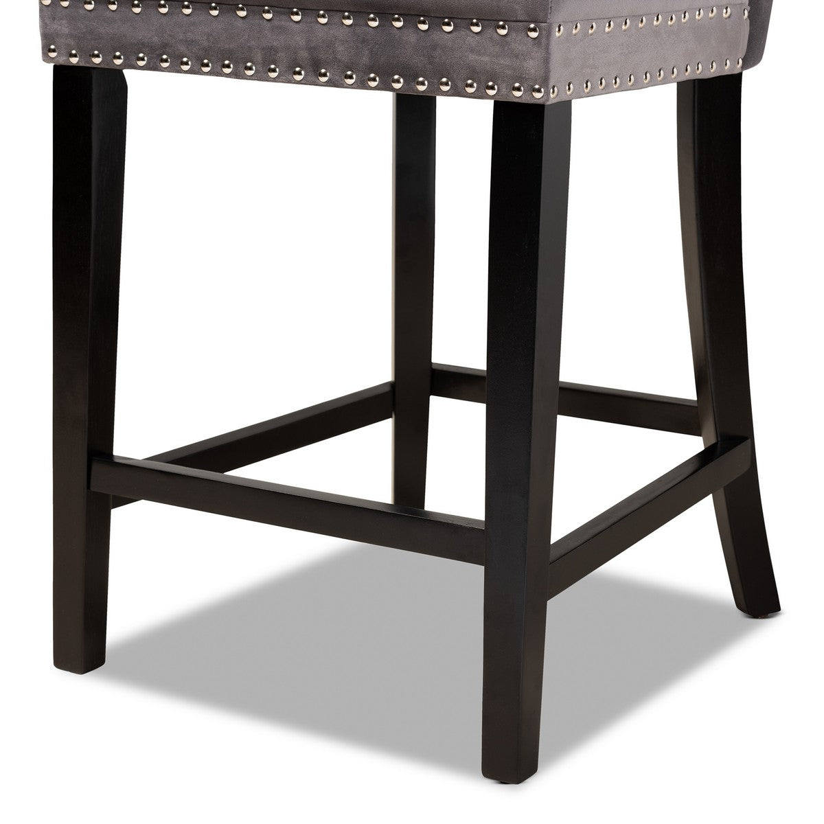 Baxton Studio Howell Modern Transitional Grey Velvet Upholstered and Dark Brown Finished Wood 2-Piece Counter Stool Set