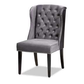 Baxton Studio Lamont Modern Contemporary Transitional Grey Velvet Fabric Upholstered and Dark Brown Finished Wood Wingback Dining Chair Baxton Studio-dining chair-Minimal And Modern - 1