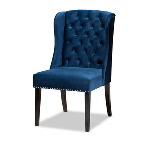 Baxton Studio Lamont Modern Contemporary Transitional Navy Blue Velvet Fabric Upholstered and Dark Brown Finished Wood Wingback Dining Chair Baxton Studio-dining chair-Minimal And Modern - 1