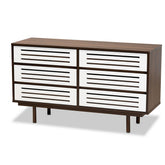 Baxton Studio Meike Mid-Century Modern Two-Tone Walnut Brown and White Finished Wood 6-Drawer Dresser Baxton Studio-Dresser-Minimal And Modern - 1