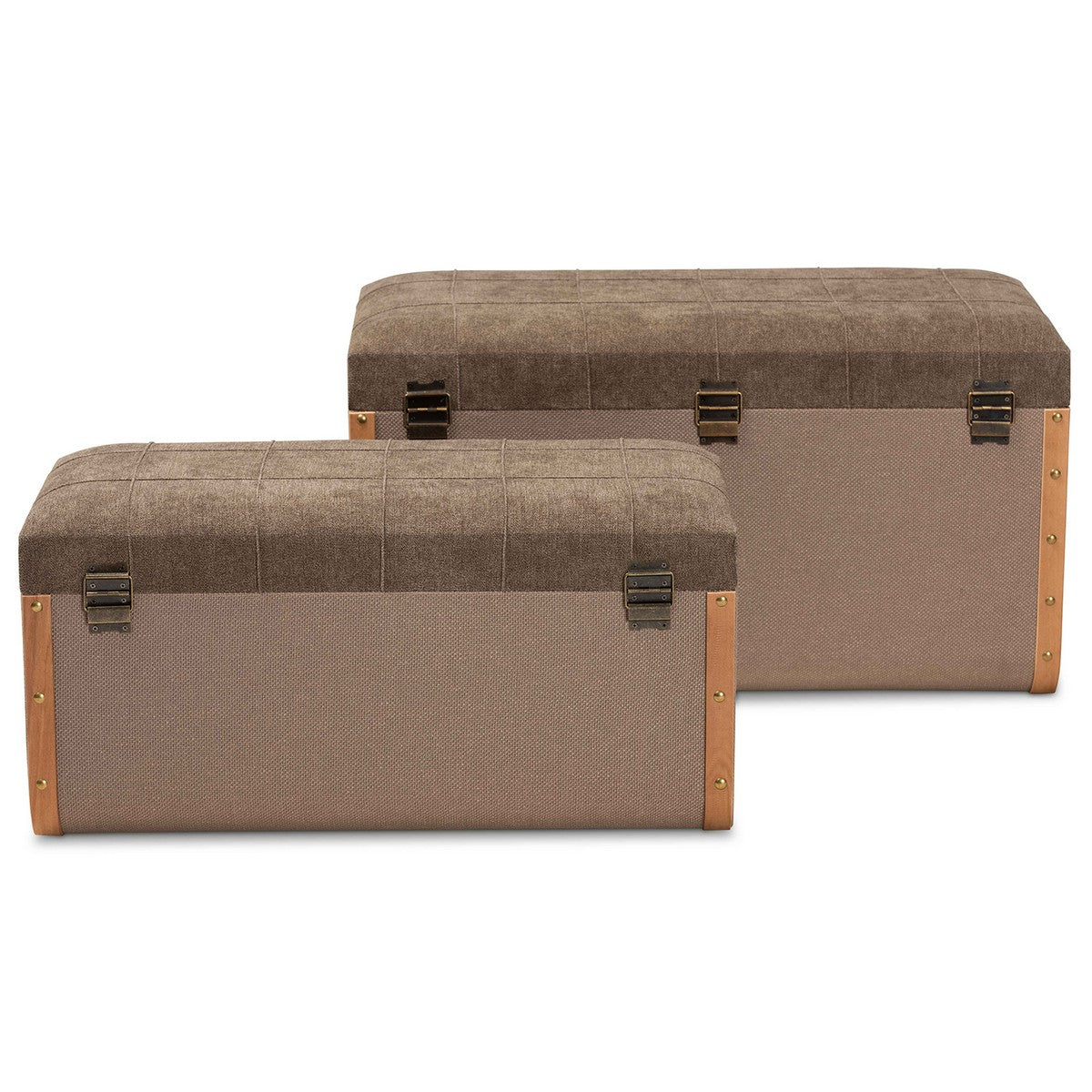 Baxton Studio Kala Modern and Contemporary Transitional Brown Fabric Upholstered and Walnut Finished Wood 2-Piece Storage Ottoman Trunk Set