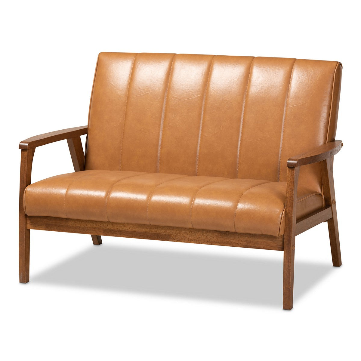 Baxton Studio Nikko Mid-century Modern Tan Faux Leather Upholstered and Walnut Brown finished Wood Loveseat Baxton Studio-loveseat-Minimal And Modern - 1