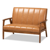Baxton Studio Nikko Mid-century Modern Tan Faux Leather Upholstered and Walnut Brown finished Wood Loveseat Baxton Studio-loveseat-Minimal And Modern - 1