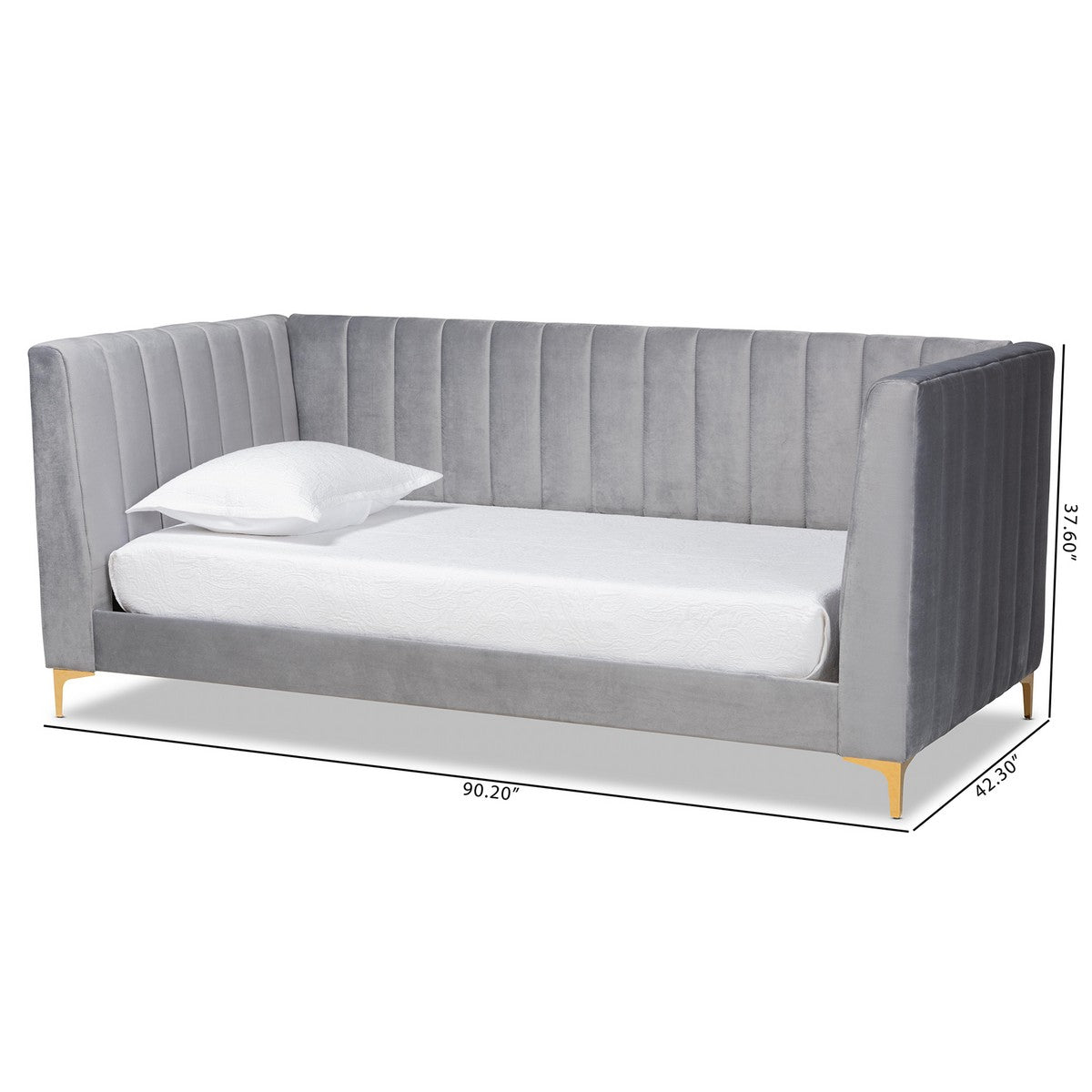 Baxton Studio Oksana Modern Contemporary Glam and Luxe Light Grey Velvet Fabric Upholstered and Gold Finished Twin Size Daybed